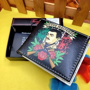Jesus Malverde Wallet Printed Bi-Fold Faux Leather Handcrafted In Gift Box